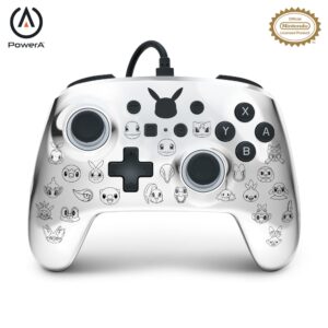 powera enhanced wired controller for nintendo switch - pikachu black & silver