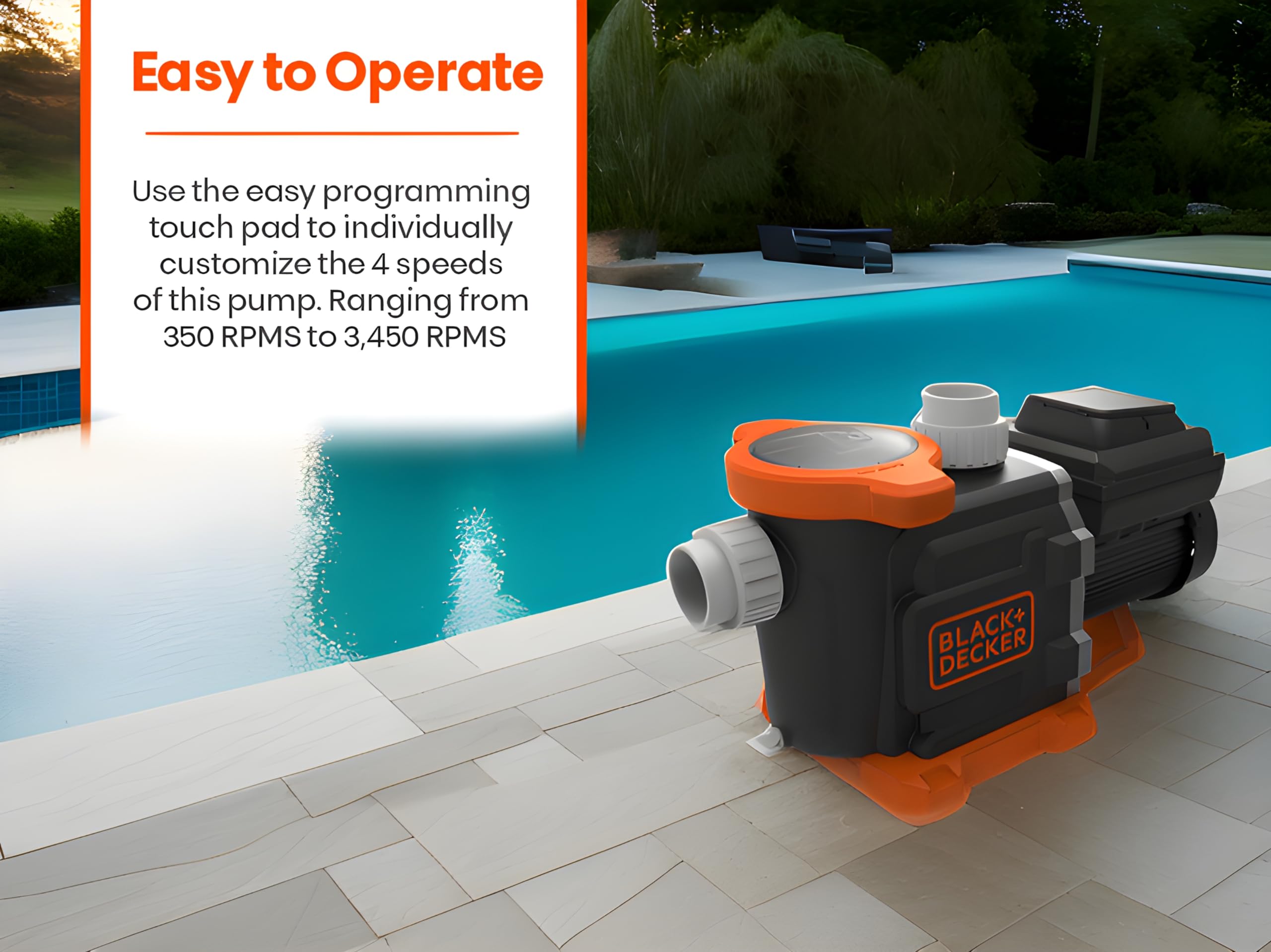 BLACK+DECKER Variable Speed Pool Pump Inground with Filter Basket and Easy Programmable Touch Pad Interface, 3 HP