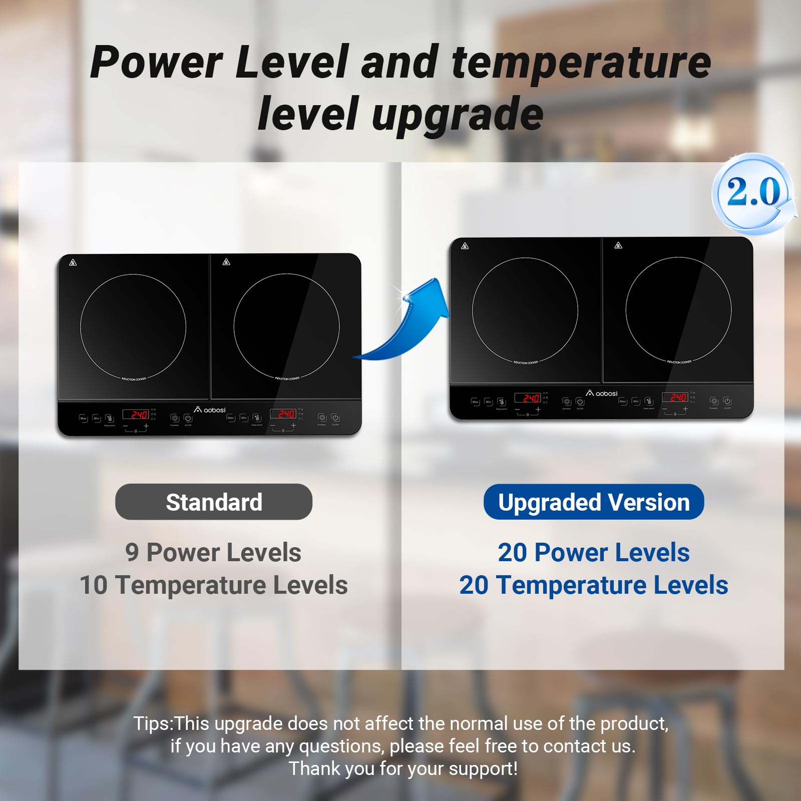 Aobosi Double Induction Cooktop Burner with 240 Mins Timer, 1800w 2 Induction Burner with 10 Temperature 9 Power Settings, Portable Induction Cooktop with Touch Sensor Control & Child Safety Lock