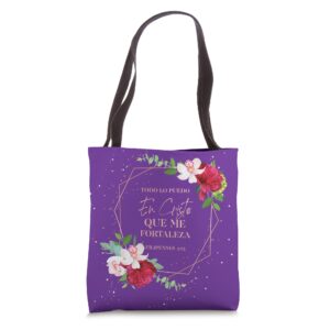 regalos cristianos español texto biblico christian spanish tote bag