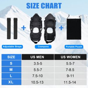 Ice Cleats for Shoes Boots Snow Traction Cleat Crampons for Walking on Snow and Ice 28 Studs Ice Snow Walk Traction Cleats Non-Slip Shoe Grippers Stretch Footwear for Hiking Walking Jogging Climbing