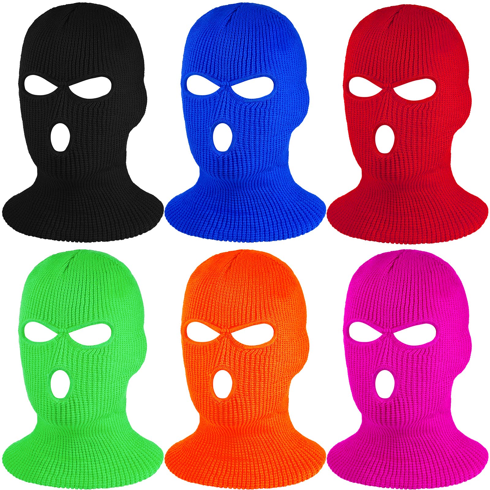 Geyoga 6 Pieces 3 Hole Balaclava Ski Winter Knitted Full Face Cover for Outdoor Sports (Bright Colors)