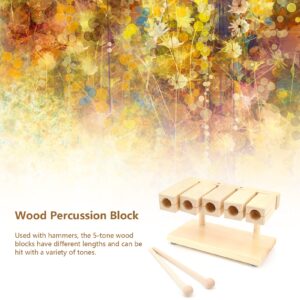 Wood Percussion Block Maple Percussion Rhythm Clapper 5 Tones with Hammer for Temples Yoga Preschool Education Venues