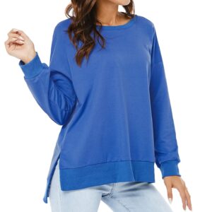 VIISHOW Women’s Sporty Sweatshirt Crew Neck Long Sleeves Pullover Ribbed Cuffs Hems Pullover Tops,Royal Blue,2X-Large