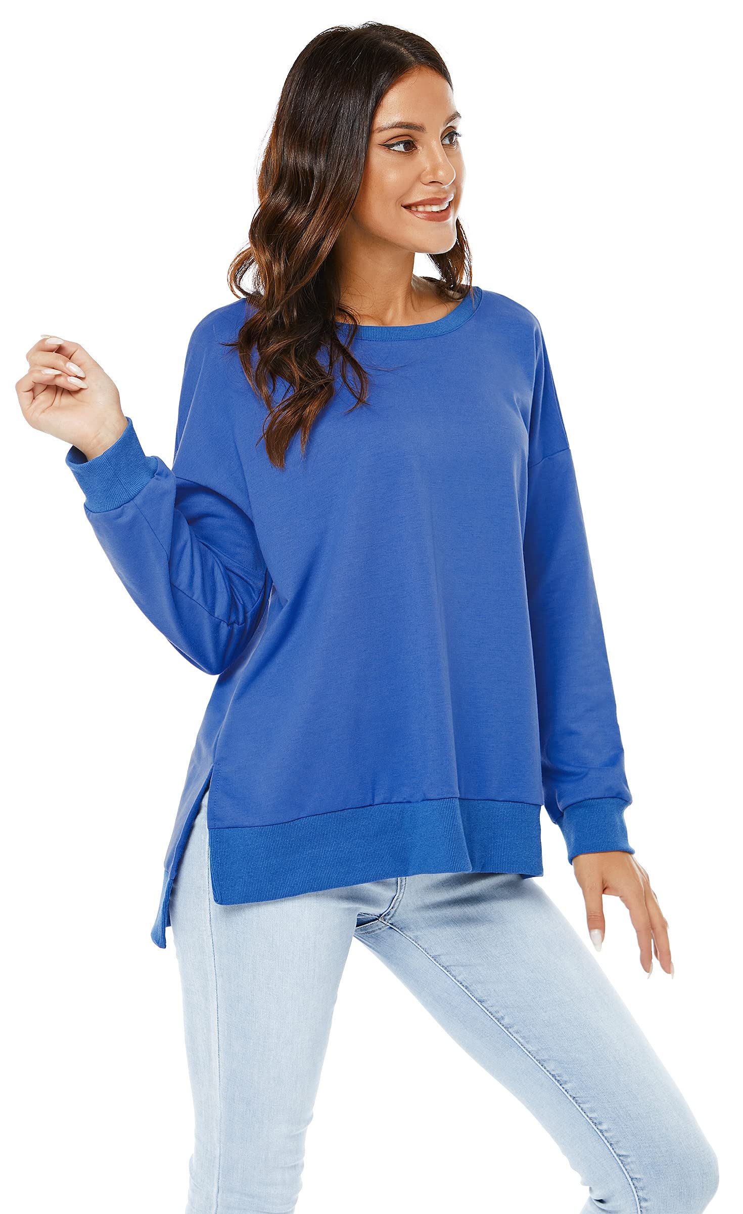 VIISHOW Women’s Sporty Sweatshirt Crew Neck Long Sleeves Pullover Ribbed Cuffs Hems Pullover Tops,Royal Blue,2X-Large