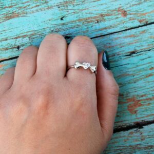 Sterling Silver 925 Dog Bone Ring Puppy Bone & CZ Heart Ring Pet Lover Jewelry (6)