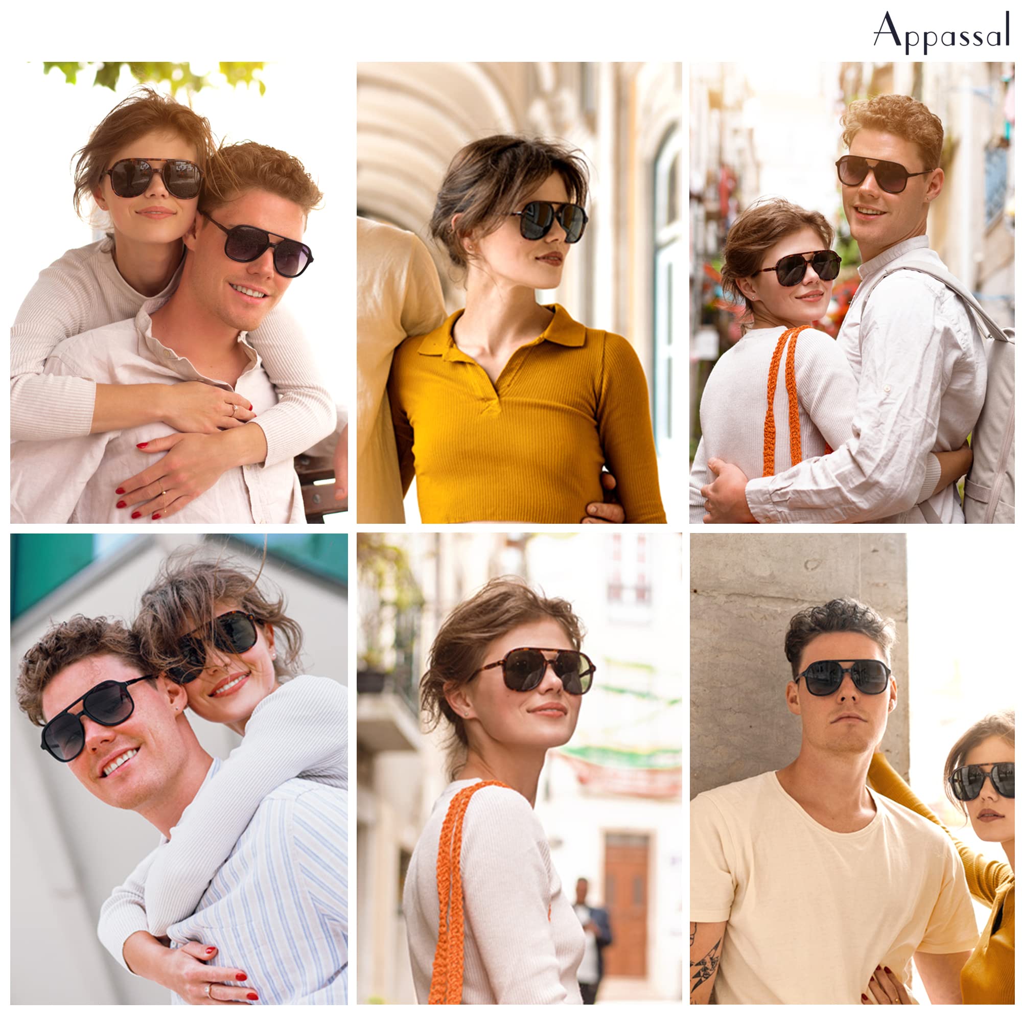 Appassal Retro Polarized Aviator Sunglasses Womens Men Vintage Double Bridge Square Sun Glasses AP3606, Black/Grey & Tortoise/Brown