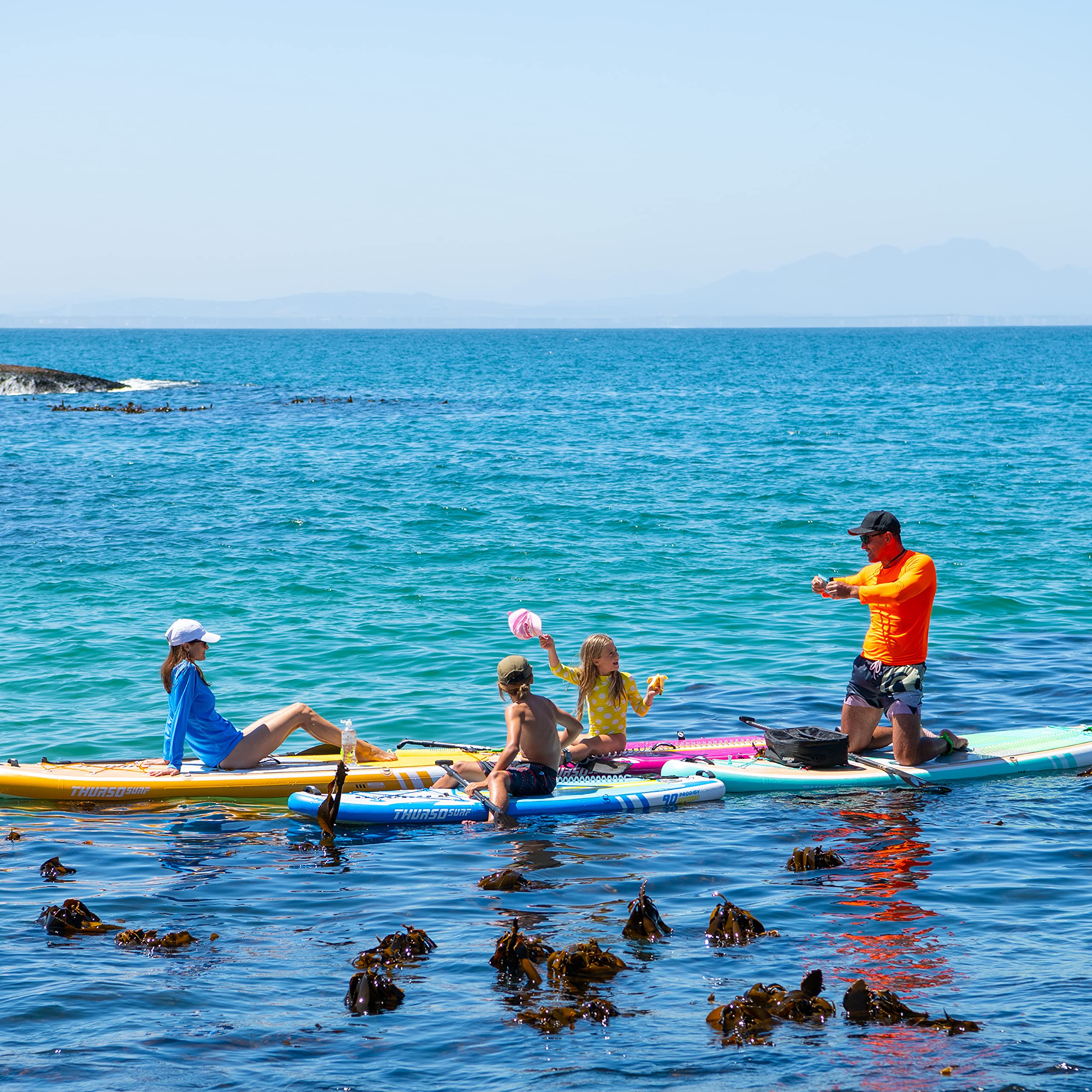 THURSO SURF Prodigy Junior Kids Inflatable SUP Stand Up Paddle Board 7'6 x 30'' x 4'' Two Layer Includes Adjustable Carbon Shaft Paddle/3 Fins/Leash/Duffle Bag/NO Pump Included (Azure)