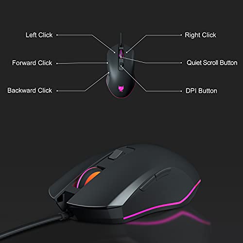 Tmd Touch Redimp Wired Gaming Mouse for PS4, Xbox One, PC Computer & Laptop , Games & Work, Side Buttons & LED Backlit Lights - Black, GM300