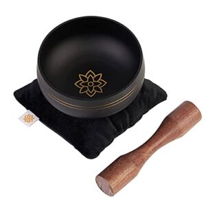 Mindful & Modern Tibetan Singing Bowl Set | Deepen Your Meditation and Yoga Practice | Experience Mindfulness & Stress Relief | Beautifully Designed & Provides Excellent Sound | Chakra Healing | Black