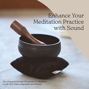 Mindful & Modern Tibetan Singing Bowl Set | Deepen Your Meditation and Yoga Practice | Experience Mindfulness & Stress Relief | Beautifully Designed & Provides Excellent Sound | Chakra Healing | Black