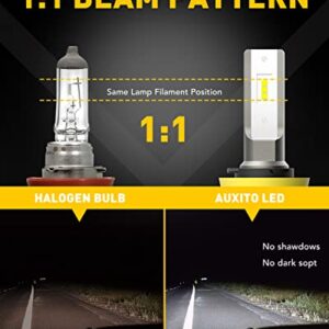 AUXITO H11/H8/H16 LED Fog Light Bulbs or DRL, 6000 Lumens 6500K Cool White Light, 300% Brightness, CSP LED Chips Fog Lamps Replacement for Cars, Play and Plug (Pack of 2)