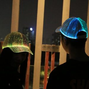 lumisonata LED Cap Fiber Optic Hat EDM Baseball Caps Light Up 7 Colors Glowing Flash USB Charging Hats Rave Accessories for Party (Black)