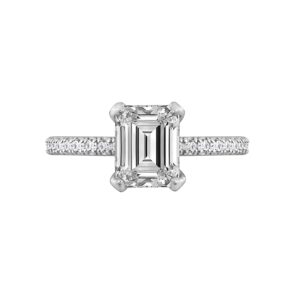 DIAMONBLISS Platinum Plated Silver Classic Emerald Cut Cubic Zirconia Cocktail Ring (8)