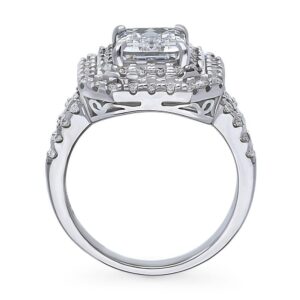 BERRICLE Sterling Silver Halo Wedding Engagement Rings Emerald Cut Cubic Zirconia CZ Statement Cocktail Split Shank Ring for Women, Rhodium Plated Size 8