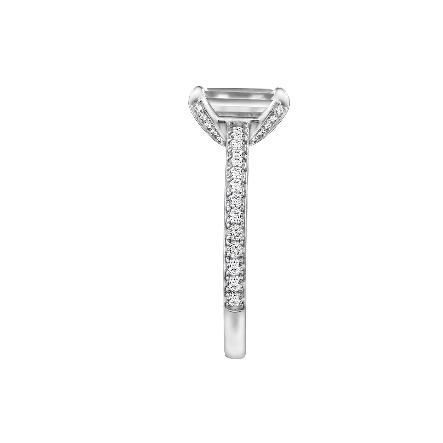 DIAMONBLISS Platinum Plated Silver Classic Emerald Cut Cubic Zirconia Cocktail Ring (8)