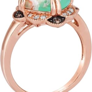 LE VIAN 3 1/4 Carat Cushion Shaped Green Aquaprase Cabochon White Topaz and Smoky Quartz Milgrain Flower Statement Ring for Women in 14k Rose Gold Plated 925 Sterling Silver Promise Ring Size 10