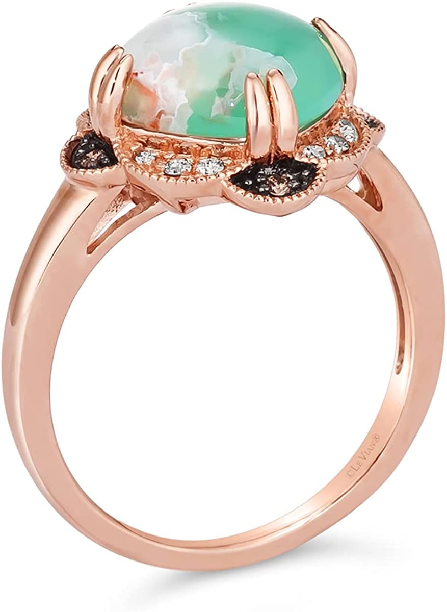 LE VIAN 3 1/4 Carat Cushion Shaped Green Aquaprase Cabochon White Topaz and Smoky Quartz Milgrain Flower Statement Ring for Women in 14k Rose Gold Plated 925 Sterling Silver Promise Ring Size 10