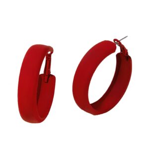 large red matte round hoop earrings wide faux leather multicolor pierced for women classic lightweight wedding holiday jewelry-red