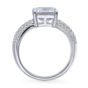 BERRICLE Sterling Silver Solitaire Wedding Engagement Rings 3.8 Carat Emerald Cut Cubic Zirconia CZ Cocktail Ring for Women, Rhodium Plated Size 6