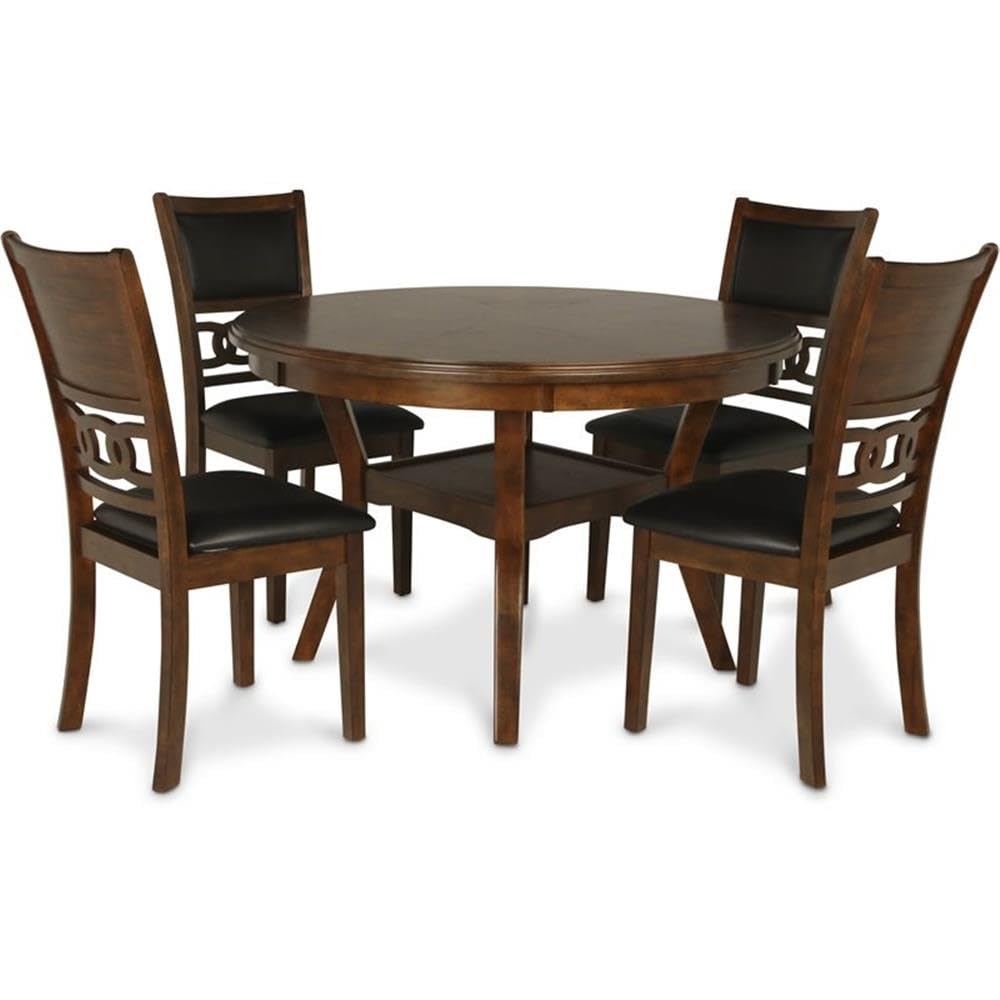 New Classic Furniture Gia 5-Piece Round Dining Set with 1 Dining Table and 4 Chairs, 47-Inch, Brown