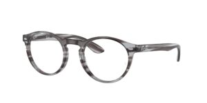 ray-ban rx5283 round prescription eyewear frames, striped grey/demo lens, 49 mm