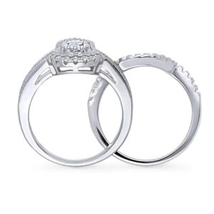 BERRICLE Sterling Silver Halo Wedding Engagement Rings Pear Cut Cubic Zirconia CZ Milgrain Ring Set for Women, Rhodium Plated Size 6