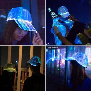 lumisonata LED Cap Fiber Optic Hat EDM Baseball Caps Light Up 7 Colors Glowing Flash USB Charging Hats Rave Accessories for Party (Black)