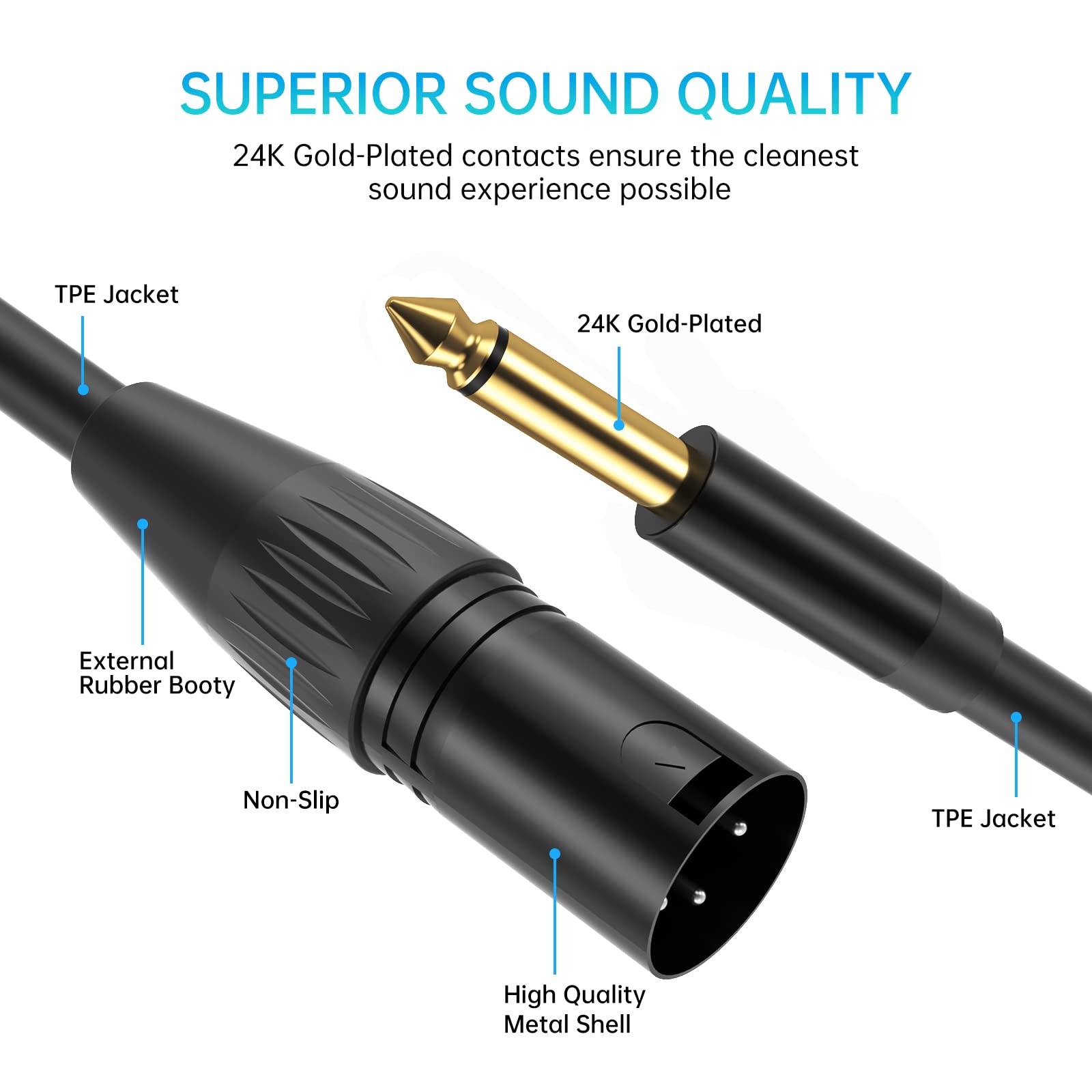 Yinker XLR Male to 1/4 Microphone Cable, 6.35mm TS to 3-PIN XLR Male Microphone Mic Mord Interconnect Cable - 5ft/1.5m 2pack