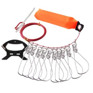 Joyeee Stainless Steel Fishing Stringer for Wading Boat Kayak, with Float Carabiner, 10 PCS Fish Lock and Plastic Handle, 27 FT 300lb Silent Stringer Durable Fishing Gear, Clip Fish Holder, Red