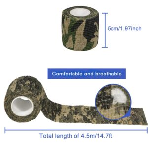 GooGou Self Adherent Bandages Camouflage Cohesive Tape Camo Elastic Sports Tape for Sports Hunting Gear and Finger Wrist Ankle 8PCS 2 in X 14.7 ft (Black Camouflage)