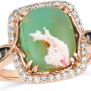 LE VIAN 4 2/3 Carat Cushion Shaped Green Aquaprase Cabochon White Topaz and Smokey Quartz Halo Statement Ring for Women in 14k Rose Gold Plated 925 Sterling Silver Promise Anniversary Ring Size 10