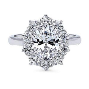 BERRICLE Sterling Silver Flower Cubic Zirconia CZ Statement Halo Fashion Ring for Women, Rhodium Plated Size 7