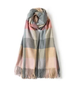 villand women's wool scarf - cashmere feel winter warm checked scarves for women, large soft thick shawls and wraps with gift box (lilac check)