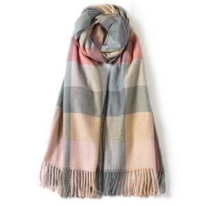 Villand Women's Wool Scarf - Cashmere Feel Winter Warm Checked Scarves for Women, Large Soft Thick Shawls and Wraps with Gift Box (Lilac Check)