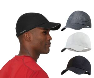 trailheads performance mens running hat - lightweight, quick dry workout hats for men - athletic sports cap for tennis, gym - white/black/charcoal 3-pack