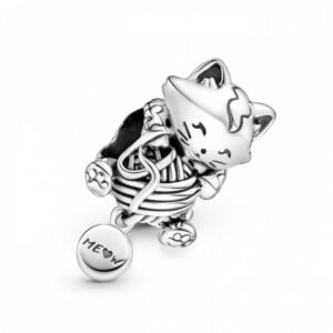 pandora kitten & yarn ball charm - compatible moments bracelets - jewelry for women - gift for women - made with sterling silver, no box