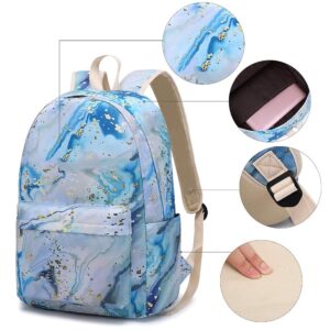 School Backpack for Teen Girls Women Laptop Backpack Marble College Bookbags Middle School Travel Work Commuter Back Pack(Marble Blue)