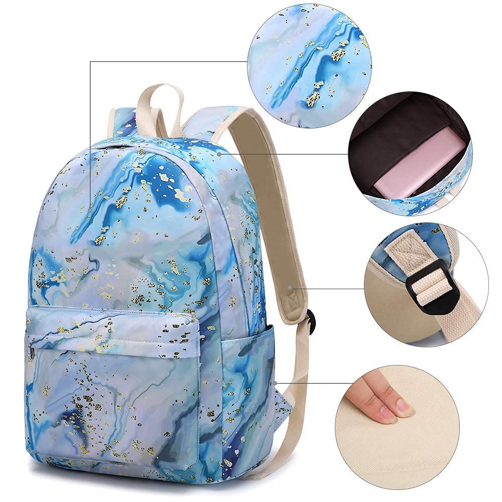 School Backpack for Teen Girls Women Laptop Backpack Marble College Bookbags Middle School Travel Work Commuter Back Pack(Marble Blue)