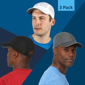 TrailHeads Performance Mens Running Hat - Lightweight, Quick Dry Workout Hats for Men - Athletic Sports Cap for Tennis, Gym - White/Black/Charcoal 3-Pack