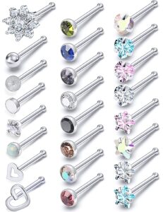 prjndjw 44pcs 18g 20g nose rings studs nose rings for women nose piercings jewelry surgical stainless steel straight nose studs moon star heart butterfly hypoallergenic for men