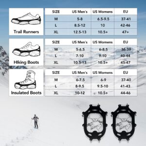 Crampons Ice Cleats Anti Slip Newest 28 Stainless Steel Spikes Suitable for All Boots Shoes Great Protect for Hiking Trekking Walking Jogging Climbing Mountaineering Fishing Men Women Kids(Black, L)