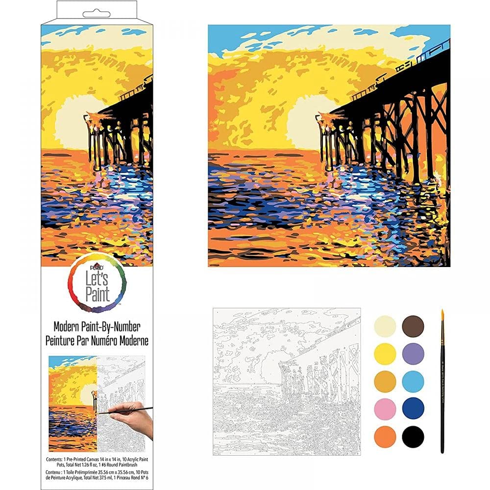 Plaid West Coast Pier Modern Kit, 14" x 14" Paint by Numbers for Adults and Kids, Easy-to-Follow DIY Crafts, Art Supplies with A Textured Finish, 17879