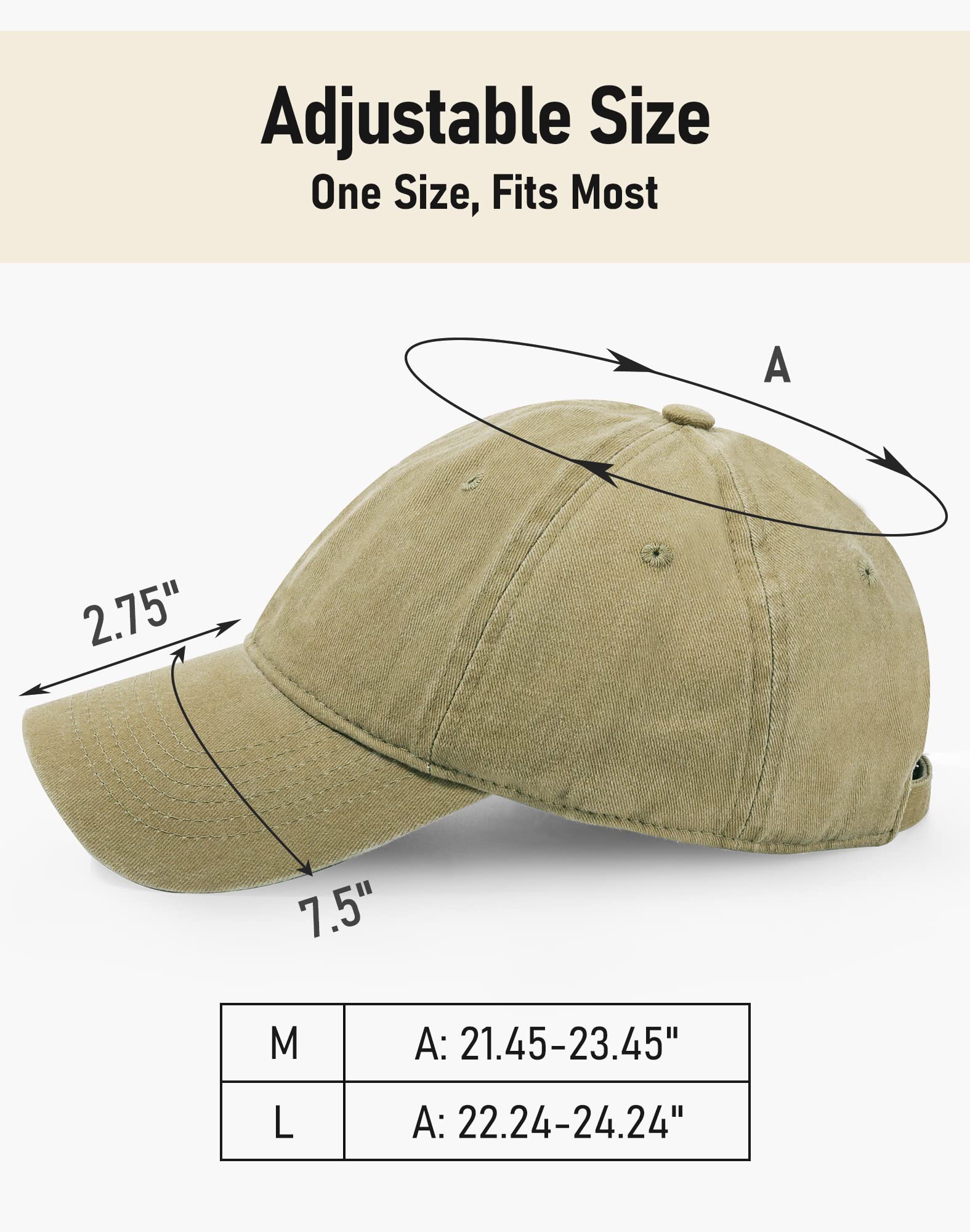 VODIORE Khaki Hats Washed Cotton Baseball Cap Vintage Baseball Hat Low Profile Cap Khaki