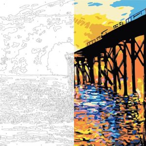 Plaid West Coast Pier Modern Kit, 14" x 14" Paint by Numbers for Adults and Kids, Easy-to-Follow DIY Crafts, Art Supplies with A Textured Finish, 17879