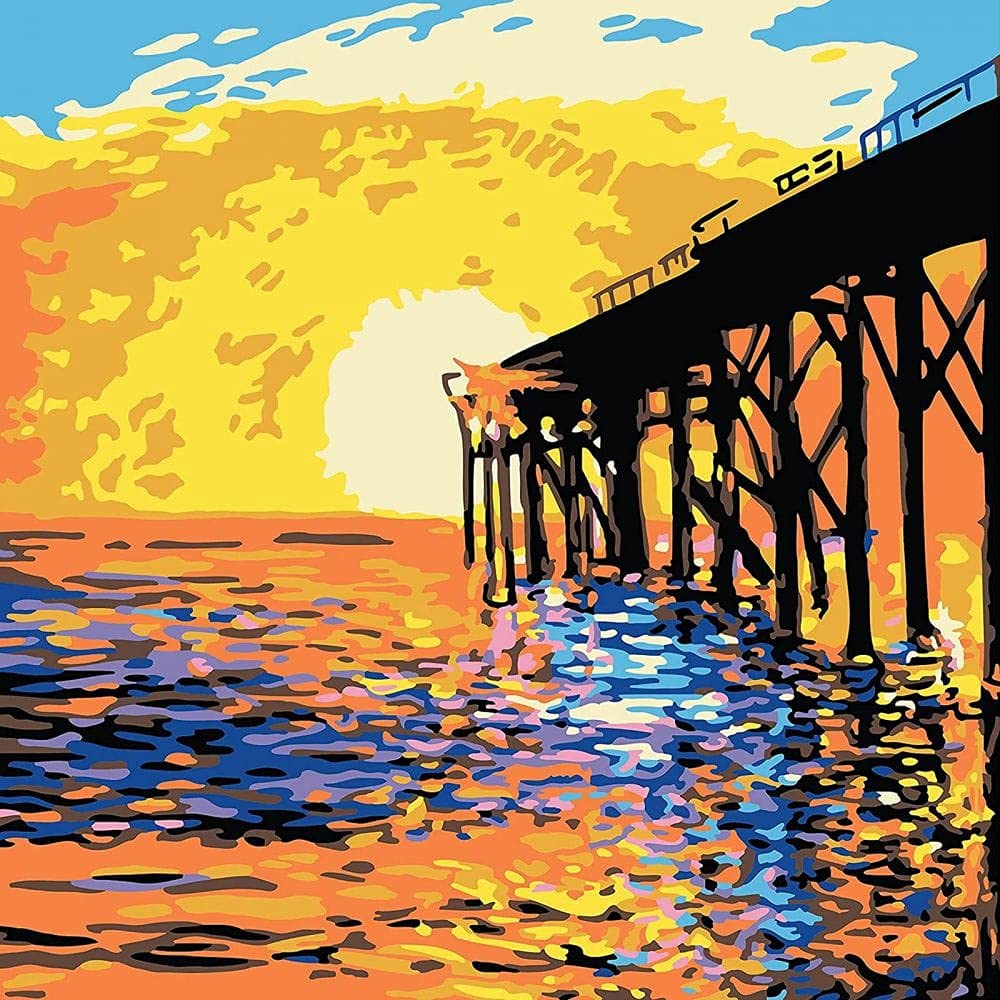 Plaid West Coast Pier Modern Kit, 14" x 14" Paint by Numbers for Adults and Kids, Easy-to-Follow DIY Crafts, Art Supplies with A Textured Finish, 17879