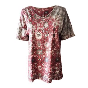 Modedress Summer Tops for Women Basic Short Sleeve T Shirt Casual Loose Print Tunic Top Crewneck Comfy Ladies Blouse, Red