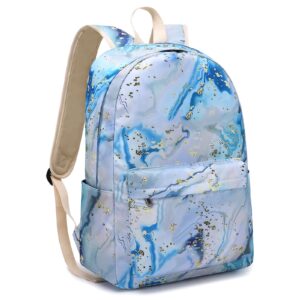 School Backpack for Teen Girls Women Laptop Backpack Marble College Bookbags Middle School Travel Work Commuter Back Pack(Marble Blue)