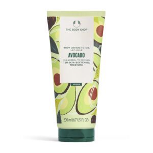 the body shop avocado lotion-to-oil, for dry skin, 72hr moisture, vegan, 6.7 us fl oz