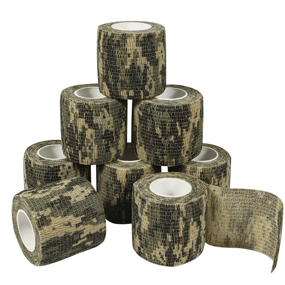 GooGou Self Adherent Bandages Camouflage Cohesive Tape Camo Elastic Sports Tape for Sports Hunting Gear and Finger Wrist Ankle 8PCS 2 in X 14.7 ft (Black Camouflage)